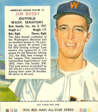 1954 Red Man Tobacco Jim Busby #2 Baseball Card