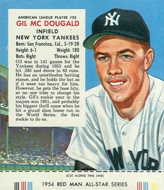1954 Red Man Tobacco Gil McDougald #25 Baseball Card