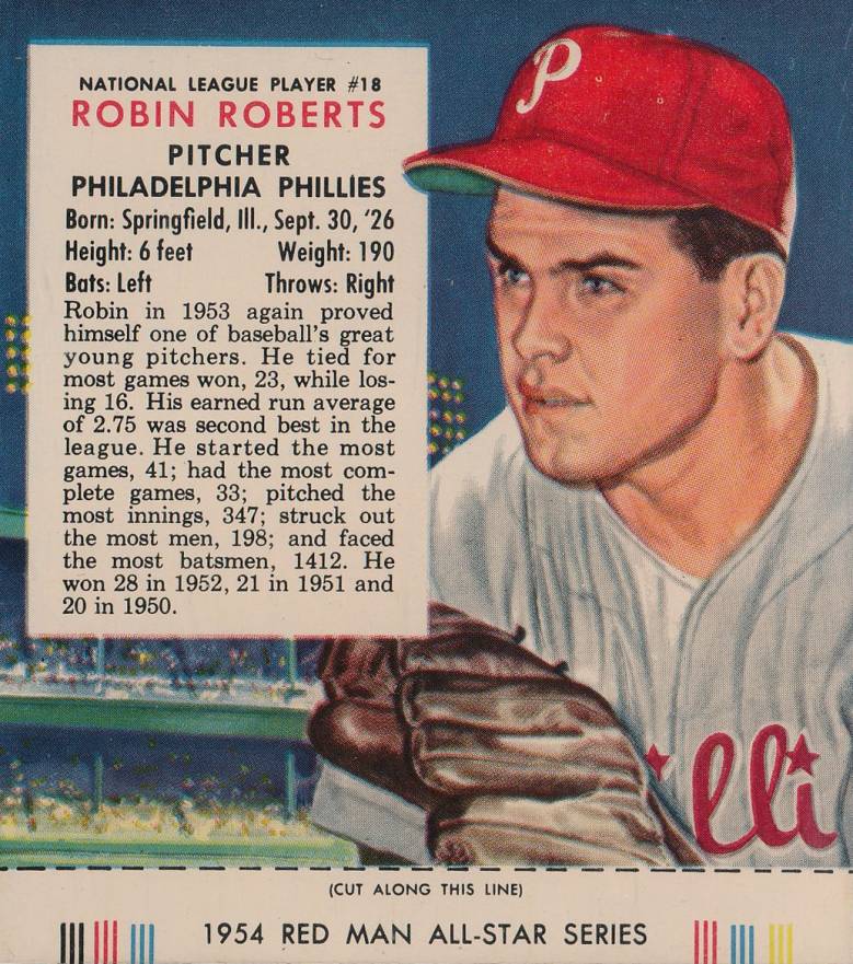 1954 Red Man Tobacco Robin Roberts #18 Baseball Card