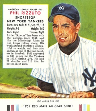 1954 Red Man Tobacco Phil Rizzuto #17 Baseball Card