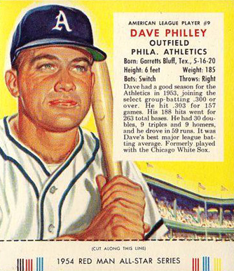 1954 Red Man Tobacco Dave Philley #9a Baseball Card