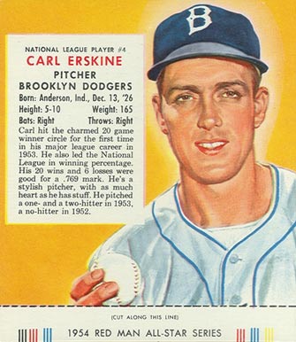 1954 Red Man Tobacco Carl Erskine #4 Baseball Card