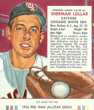 1954 Red Man Tobacco Sherman Lollar #5 Baseball Card