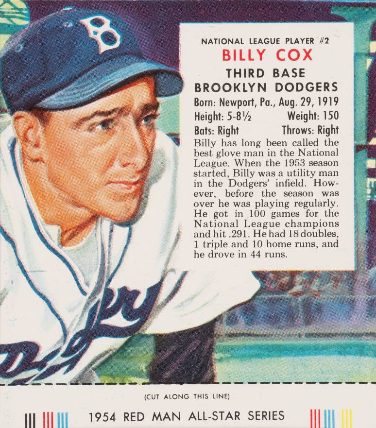 1954 Red Man Tobacco Billy Cox #2n Baseball