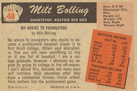 1955 Bowman Milt Bolling #48c Baseball Card