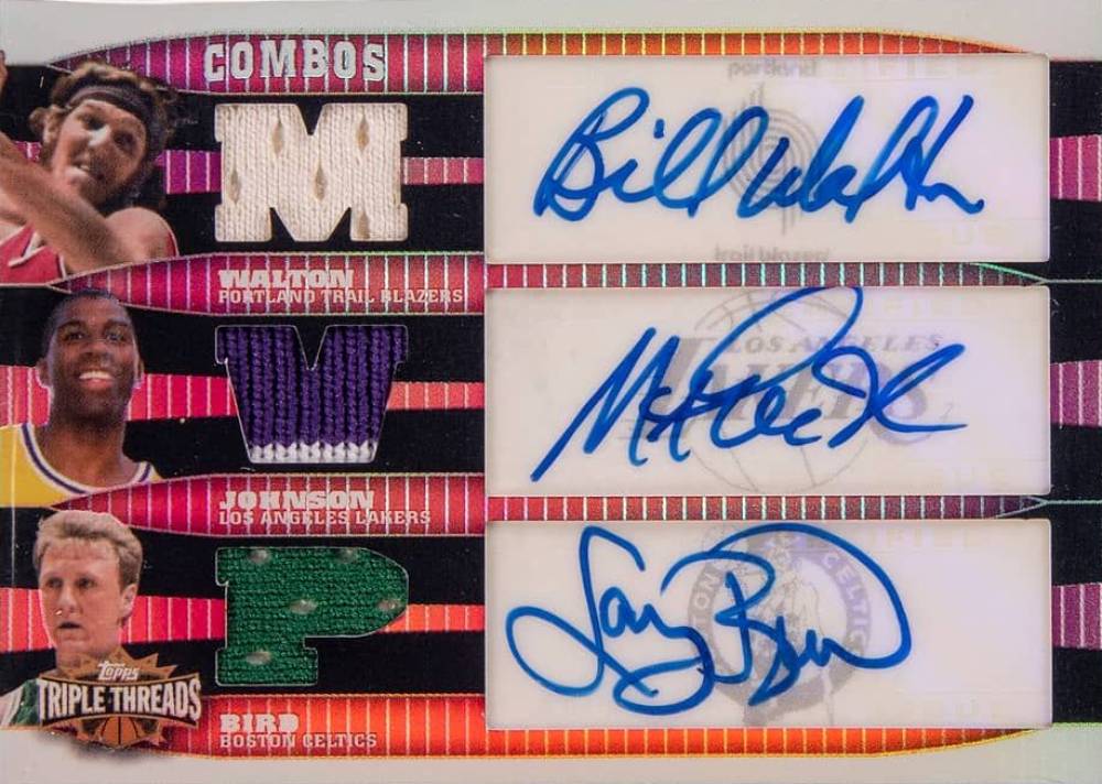 2006 Topps Triple Threads Relics Combos Autographs Bill Walton/Larry Bird/Magic Johnson #6 Basketball Card