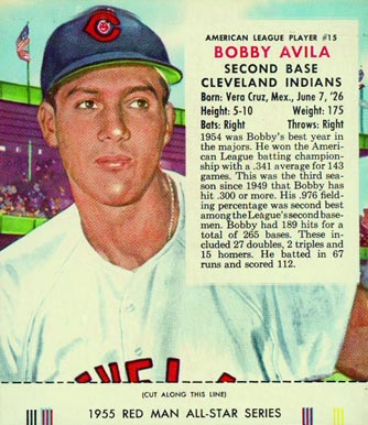 1955 Red Man Tobacco Bobby Avila #15a Baseball Card