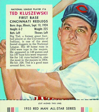 1955 Red Man Tobacco Ted Kluszewski #16 Baseball Card