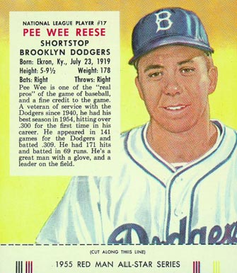 1955 Red Man Tobacco Pee Wee Reese #17 Baseball Card