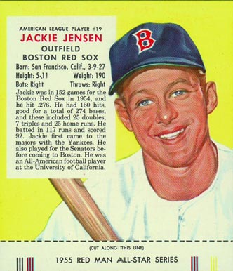 1955 Red Man Tobacco Jackie Jensen #19 Baseball Card