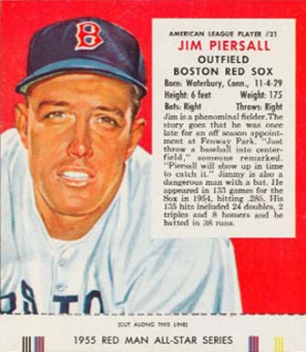 1955 Red Man Tobacco Jim Piersall #21 Baseball Card