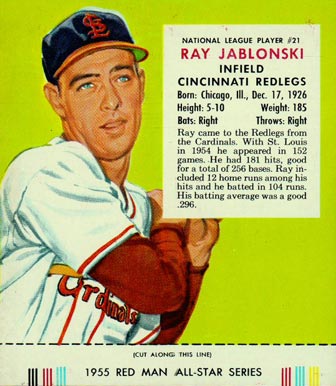 1955 Red Man Tobacco Ray Jablonski #21 Baseball Card