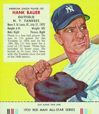1955 Red Man Tobacco Hank Bauer #22 Baseball Card