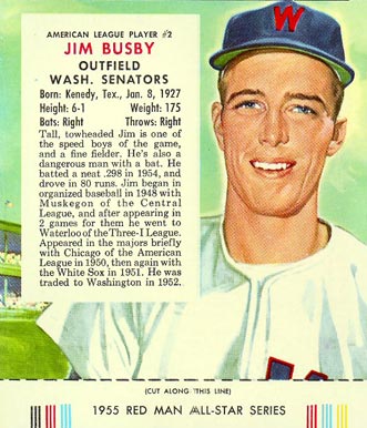 1955 Red Man Tobacco Jim Busby #2 Baseball Card