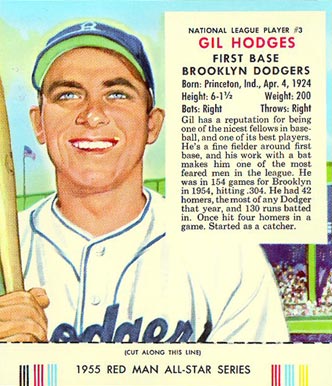 1955 Red Man Tobacco Gil Hodges #3 Baseball Card