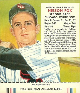 1955 Red Man Tobacco Nelson Fox #4 Baseball Card