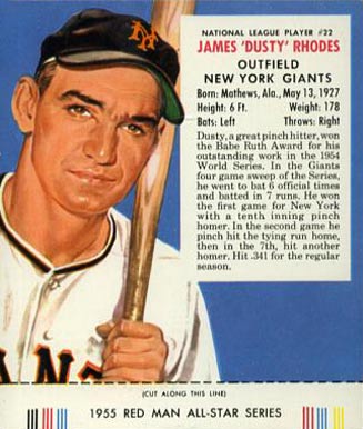 1955 Red Man Tobacco Dusty Rhodes #22 Baseball Card