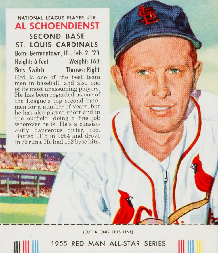 1955 Red Man Tobacco Al Schoendienst #18 Baseball Card
