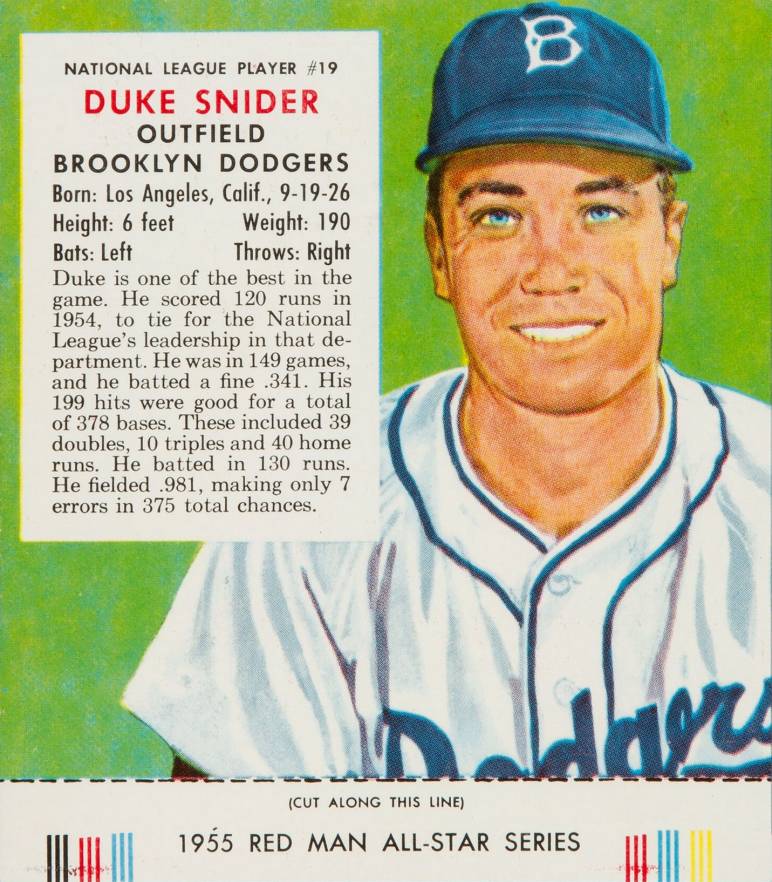 1955 Red Man Tobacco Duke Snider #19 Baseball Card
