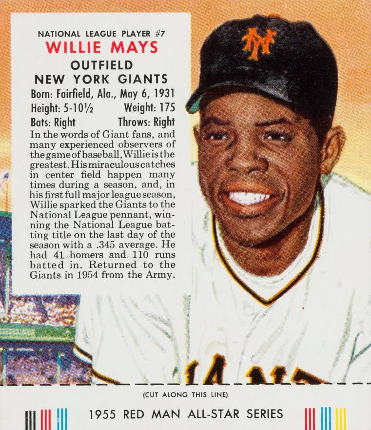 1955 Red Man Tobacco Willie Mays #7 Baseball Card