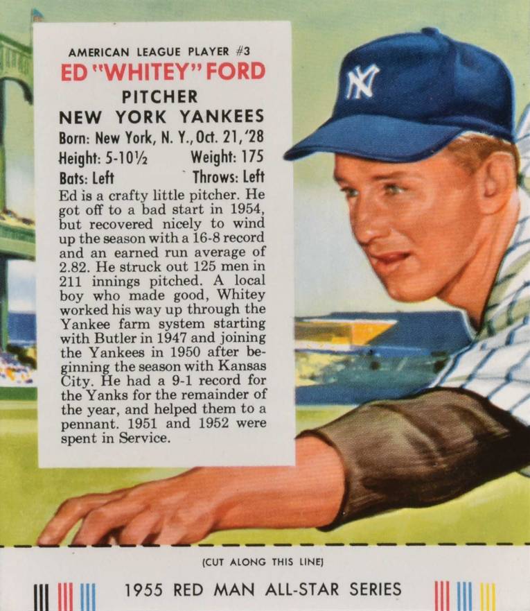 1955 Red Man Tobacco Ed Whitey Ford #3 Baseball Card