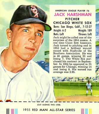 1955 Red Man Tobacco Jack Harshman #6a Baseball Card