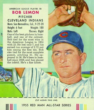 1955 Red Man Tobacco Bob Lemon #8 Baseball Card