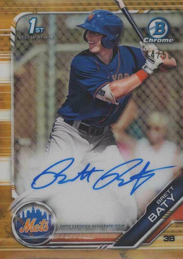 2019 Bowman Draft Chrome Draft Picks Autograph Brett Baty #CDABB Baseball Card