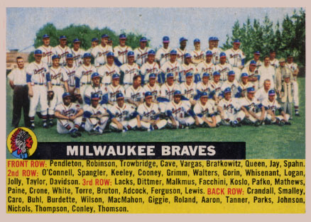 Milwaukee Braves 1955 jumbo laminated Vintage Baseball Roster Card 