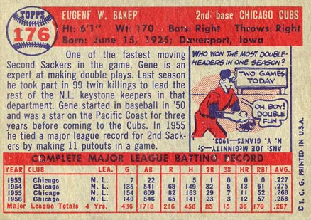 1957 Topps Gene Baker #176e Baseball Card