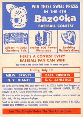1957 Topps Contest July 19 #C19 Baseball Card