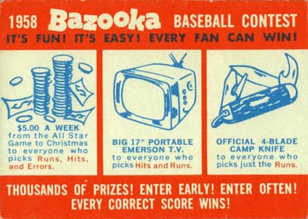 1958 Topps Contest Card July 8th #Contest Baseball Card