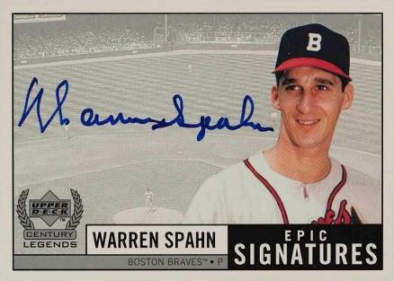 1999 Upper Deck Century Legends Epic Signatures Warren Spahn #WS Baseball Card