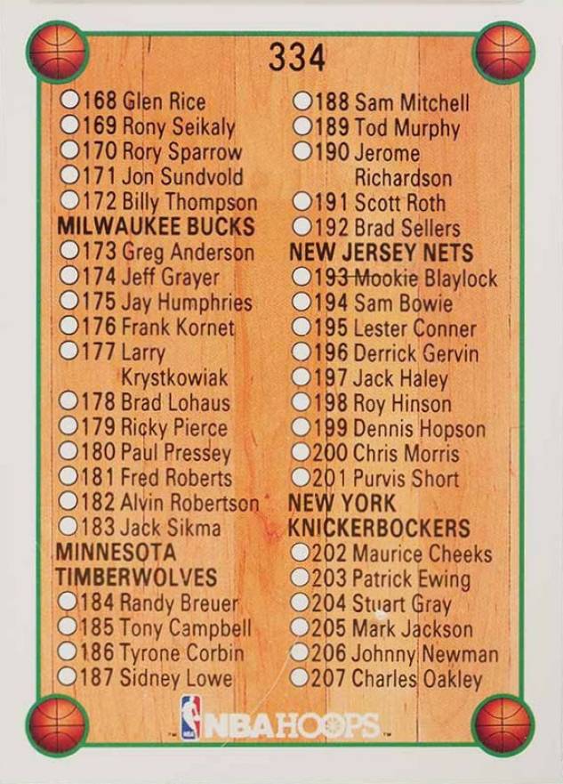1990 Hoops Checklist 168-250 #334 Basketball Card