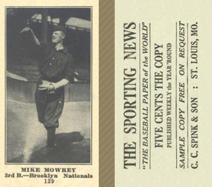1916 Sporting News Mike Mowrey #129 Baseball Card