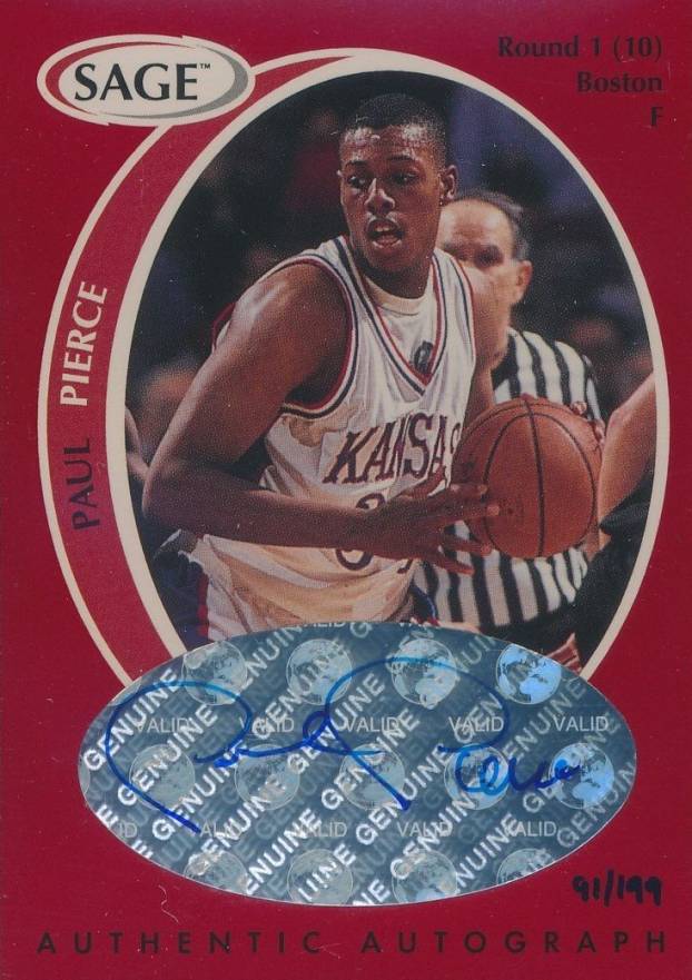 1998 SA-GE Autographed Paul Pierce #A40 Basketball Card
