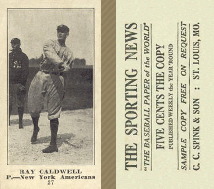 1916 Sporting News Ray Caldwell #27 Baseball Card