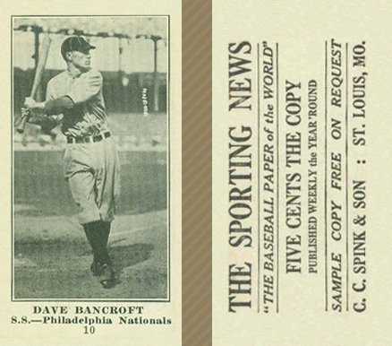 1916 Sporting News Dave Bancroft #10 Baseball Card
