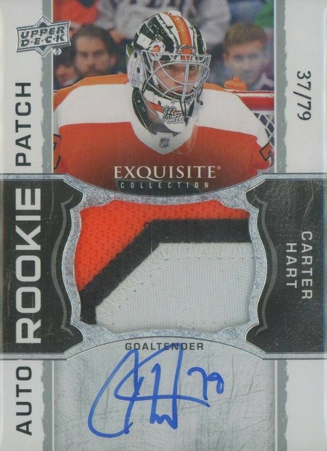 2018 Upper Deck the Cup Exquisite Collection Rookie Auto Patch Jumbo Carter Hart #ECCH Hockey Card