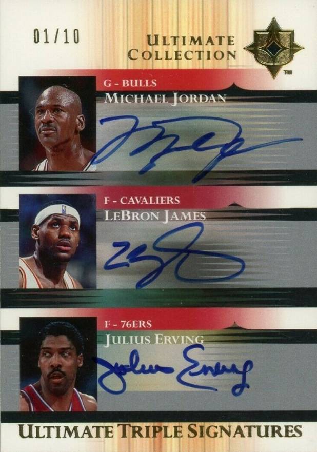 2005 Upper Deck Ultimate Collection Triple Signature Erving/Jordan/James #TSJJE Basketball Card