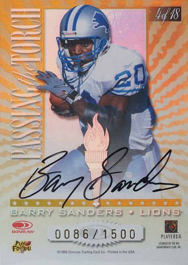 1999 Donruss Elite Passing the Torch Barry Sanders/Walter Payton #4 Football Card