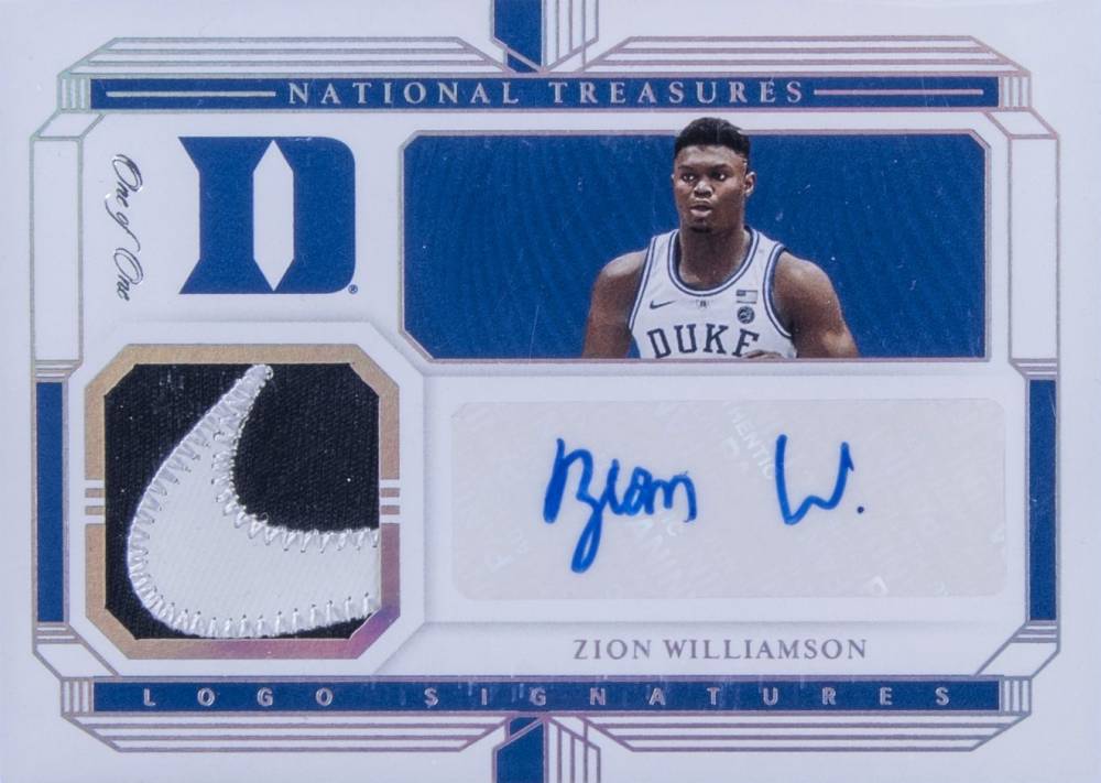 2019 Panini National Treasures Collegiate Brand Logo Signatures Zion Williamson #1 Basketball Card