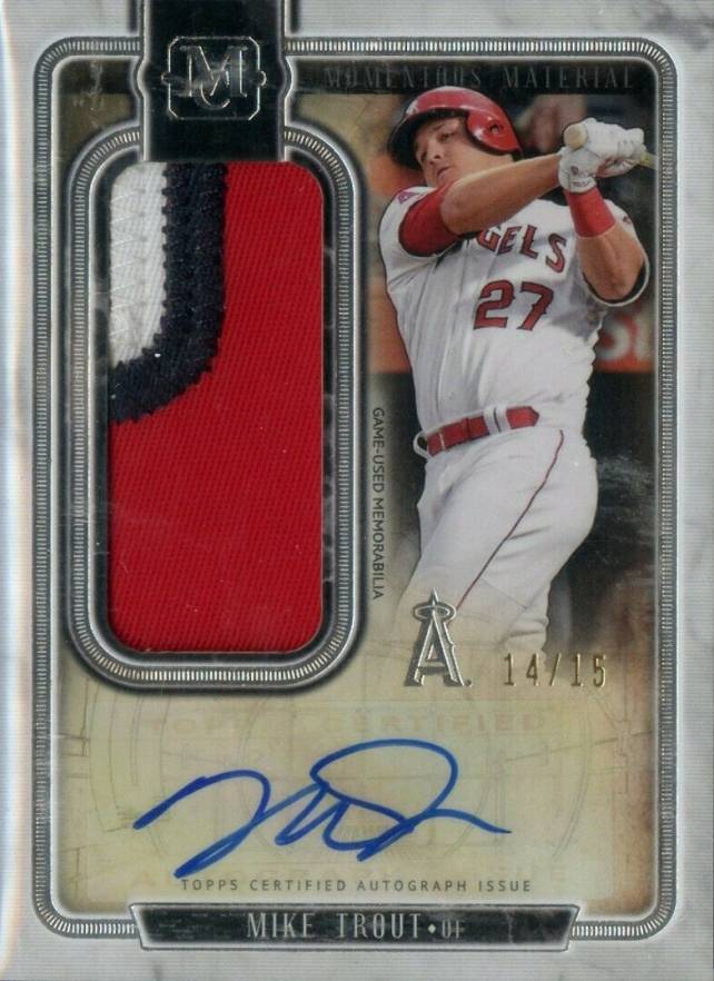 2018 Topps Museum Collection Momentous Material Jumbo Patch Autograph Mike Trout #MTR Baseball Card