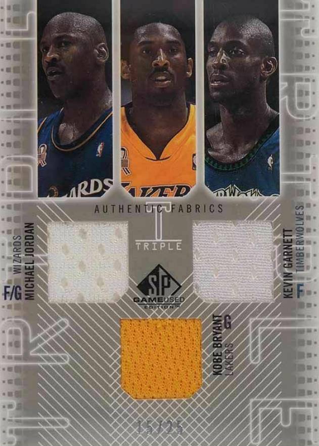 2002 SP Game Used Authentic Fabrics Triple Jordan/Bryant/Garnett #MJ/KB/KG-P Basketball Card
