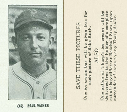 1928 Tharp's Ice Cream Paul Waner #45 Baseball Card