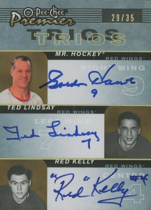 2007 O-Pee-Chee Premier Autographs Trios Mr. Hockey/Red Kelly/Ted Lindsay #LHK Hockey Card