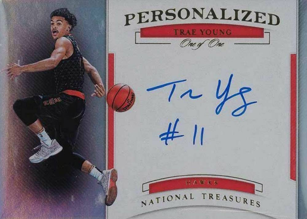 2018 Panini National Treasures Personalized Autographs 1/1 Trae Young #P-TYG4 Basketball Card