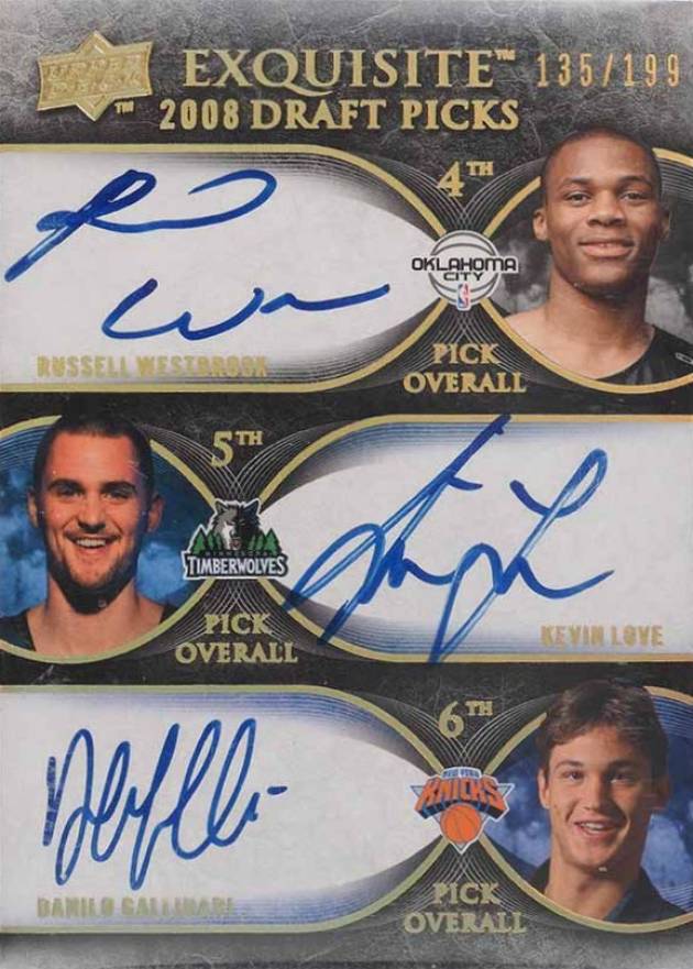 2007 Upper Deck Exquisite Collection Draft Picks Reservation Danilo Gallinari/Kevin Love/Russell Westbrook #DP-H Basketball Card