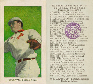 1909 C. A. Briggs Color Sullivan, Boston Amer. # Baseball Card