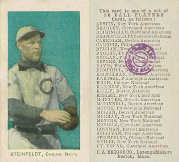 1909 C. A. Briggs Color Steinfeldt, Chicago, Nat'l # Baseball Card